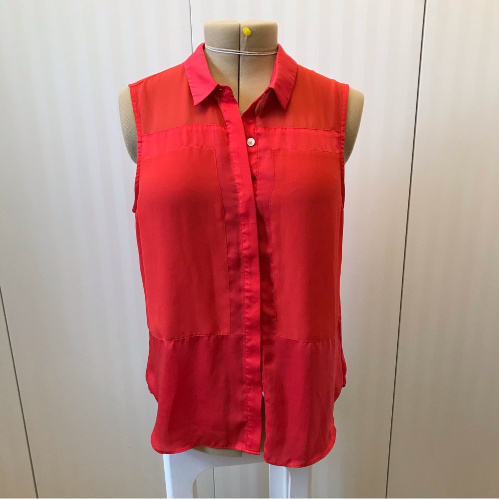 DKNYC orange button down tank sheer section Size L